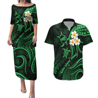 Hawaii Couples Puletasi Dress and Hawaiian Shirt Kahoolawe Islands Polynesian Sunset Plumeria Green Vibe LT9 - Wonder Print Shop