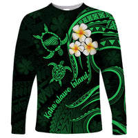 Hawaii Long Sleeve Shirt Kahoolawe Islands Polynesian Sunset Plumeria Green Vibe - Wonder Print Shop