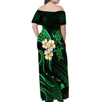 Hawaii Off Shoulder Maxi Dress Kahoolawe Islands Polynesian Sunset Plumeria Green Vibe - Wonder Print Shop