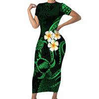 Hawaii Short Sleeve Bodycon Dress Kahoolawe Islands Polynesian Sunset Plumeria Green Vibe - Wonder Print Shop