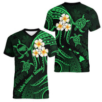 Hawaii Women V Neck T Shirt Kahoolawe Islands Polynesian Sunset Plumeria Green Vibe - Wonder Print Shop