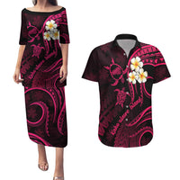 Hawaii Couples Puletasi Dress and Hawaiian Shirt Kahoolawe Islands Polynesian Sunset Plumeria Pink Vibe LT9 - Wonder Print Shop