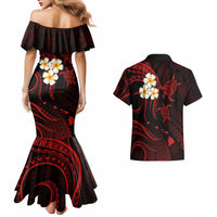Polynesian Hawaii Couples Mermaid Dress And Hawaiian Shirt Kahoolawe Islands with Pacific Plumeria Red Vibe LT9 - Wonder Print Shop