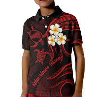 Polynesian Hawaii Kid Polo Shirt Kahoolawe Islands with Pacific Plumeria Red Vibe - Wonder Print Shop