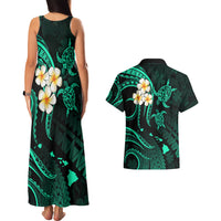 Polynesian Hawaii Couples Matching Tank Maxi Dress And Hawaiian Shirt Kahoolawe Islands with Pacific Plumeria Turquoise Vibe LT9 - Wonder Print Shop