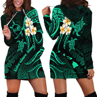 Polynesian Hawaii Hoodie Dress Kahoolawe Islands with Pacific Plumeria Turquoise Vibe - Wonder Print Shop