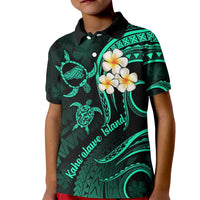 Polynesian Hawaii Kid Polo Shirt Kahoolawe Islands with Pacific Plumeria Turquoise Vibe - Wonder Print Shop