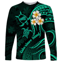 Polynesian Hawaii Long Sleeve Shirt Kahoolawe Islands with Pacific Plumeria Turquoise Vibe - Wonder Print Shop