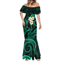 Polynesian Hawaii Mermaid Dress Kahoolawe Islands with Pacific Plumeria Turquoise Vibe - Wonder Print Shop
