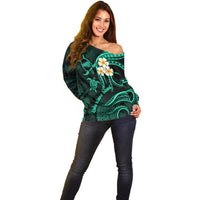 Polynesian Hawaii Off Shoulder Sweater Kahoolawe Islands with Pacific Plumeria Turquoise Vibe - Wonder Print Shop
