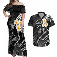Polynesian Hawaii Couples Off Shoulder Maxi Dress and Hawaiian Shirt Kahoolawe Islands with Pacific Plumeria White Vibe LT9 - Wonder Print Shop