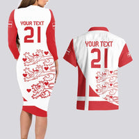 Custom Denmark Football Couples Matching Long Sleeve Bodycon Dress and Hawaiian Shirt Come On Danish Dynamite LT9 - Wonder Print Shop