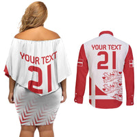 Custom Denmark Football Couples Matching Off Shoulder Short Dress and Long Sleeve Button Shirt Come On Danish Dynamite LT9 - Wonder Print Shop