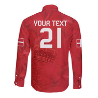Custom Denmark Football Long Sleeve Button Shirt With Coat of Arm - Wonder Print Shop