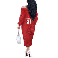 Custom Denmark Football Off The Shoulder Long Sleeve Dress With Coat of Arm - Wonder Print Shop
