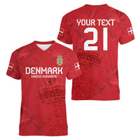 Custom Denmark Football Women V-Neck T-Shirt With Coat of Arm - Wonder Print Shop