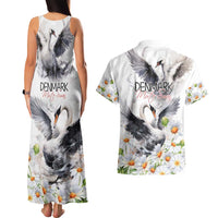 Denmark Mute Swan Couples Matching Tank Maxi Dress and Hawaiian Shirt With Chamomile Daisy Flowers LT9 - Wonder Print Shop