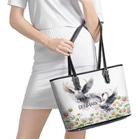 Denmark Mute Swan Leather Tote Bag With Chamomile Daisy Flowers - Wonder Print Shop