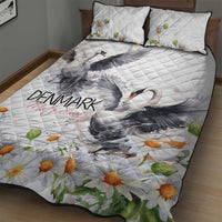 Denmark Mute Swan Quilt Bed Set With Chamomile Daisy Flowers - Wonder Print Shop