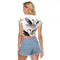 Denmark Mute Swan Raglan Cropped T Shirt With Chamomile Daisy Flowers - Wonder Print Shop