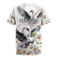 Denmark Mute Swan Rugby Jersey With Chamomile Daisy Flowers - Wonder Print Shop