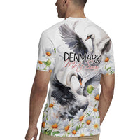Denmark Mute Swan Rugby Jersey With Chamomile Daisy Flowers - Wonder Print Shop