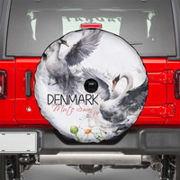 Denmark Mute Swan Spare Tire Cover With Chamomile Daisy Flowers - Wonder Print Shop