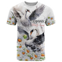 Denmark Mute Swan T Shirt With Chamomile Daisy Flowers - Wonder Print Shop