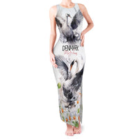 Denmark Mute Swan Tank Maxi Dress With Chamomile Daisy Flowers - Wonder Print Shop