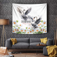 Denmark Mute Swan Tapestry With Chamomile Daisy Flowers - Wonder Print Shop