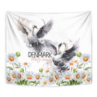 Denmark Mute Swan Tapestry With Chamomile Daisy Flowers - Wonder Print Shop