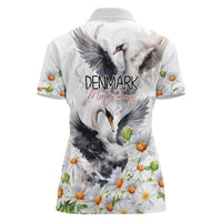 Denmark Mute Swan Women Polo Shirt With Chamomile Daisy Flowers - Wonder Print Shop