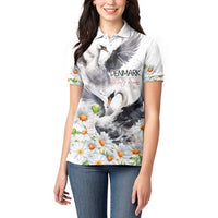 Denmark Mute Swan Women Polo Shirt With Chamomile Daisy Flowers - Wonder Print Shop