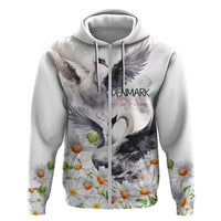 Denmark Mute Swan Zip Hoodie With Chamomile Daisy Flowers - Wonder Print Shop