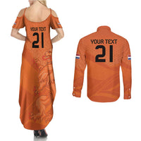 Custom Netherlands Oranje Football Couples Matching Summer Maxi Dress and Long Sleeve Button Shirt Come On Het Nederlands Elftal LT9 - Wonder Print Shop