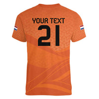 Custom Netherlands Oranje Football Women V-Neck T-Shirt Come On Het Nederlands Elftal - Wonder Print Shop