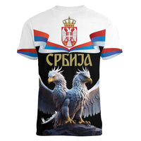 Serbia Silver Double-headed Eagle Women V-Neck T-Shirt - Wonder Print Shop