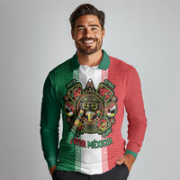 Custom Mexico Aztec Eagle Heritage Long Sleeve Polo Shirt iViva Mexico Canta y no llores