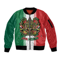 Custom Mexico Aztec Eagle Heritage Sleeve Zip Bomber Jacket iViva Mexico Canta y no llores