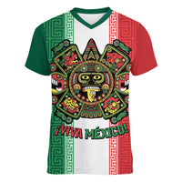 Custom Mexico Aztec Eagle Heritage Women V-Neck T-Shirt iViva Mexico Canta y no llores