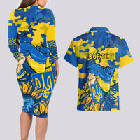 Personalised Ukraine Couples Matching Long Sleeve Bodycon Dress and Hawaiian Shirt Glory To Ukraine 32nd Independence Anniversary LT9 - Wonder Print Shop