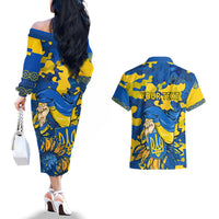 Personalised Ukraine Couples Matching Off The Shoulder Long Sleeve Dress and Hawaiian Shirt Glory To Ukraine 32nd Independence Anniversary LT9 - Wonder Print Shop