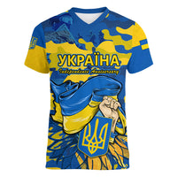 Personalised Ukraine Women V Neck T Shirt Glory To Ukraine 32nd Independence Anniversary - Wonder Print Shop