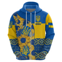 Ukraine Hoodie Ukrainian Coat of Arms and Folk Sunflower - Wonder Print Shop