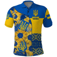 Ukraine Polo Shirt Ukrainian Coat of Arms and Folk Sunflower - Wonder Print Shop