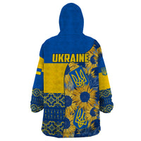 Ukraine Wearable Blanket Hoodie Ukrainian Coat of Arms and Folk Sunflower - Wonder Print Shop