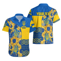 Personalised Ukraine Hawaiian Shirt Ukrainian Coat of Arms and Folk Sunflower - Wonder Print Shop