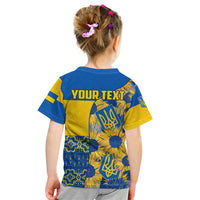 Personalised Ukraine Kid T Shirt Ukrainian Coat of Arms and Folk Sunflower - Wonder Print Shop
