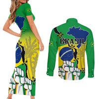 Brasil Couples Matching Short Sleeve Bodycon Dress and Long Sleeve Button Shirts Feliz Dia da Independencia LT9 - Wonder Print Shop