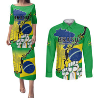 Personalised Brasil Couples Matching Puletasi Dress and Long Sleeve Button Shirts Feliz Dia da Independencia LT9 - Wonder Print Shop